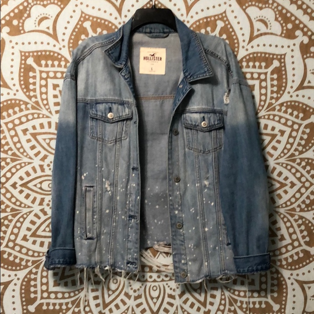 Hollister Light & Dark Blue Distressed Denim Jacket